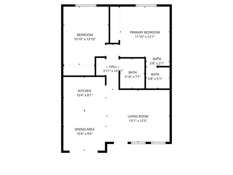 Floor plan for 2 beds, 2 baths, 864 sqft